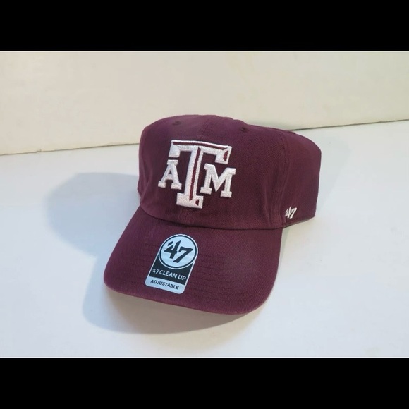 New '47 Clean Up Texas A&M Aggies Plain Logo Strapback Hat Maroon Red NCAA - Picture 1 of 7
